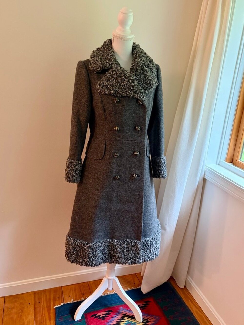 Vintage Princess Bromleigh Wool Coat, Double Breasted, Faux Fur Trim (XS)